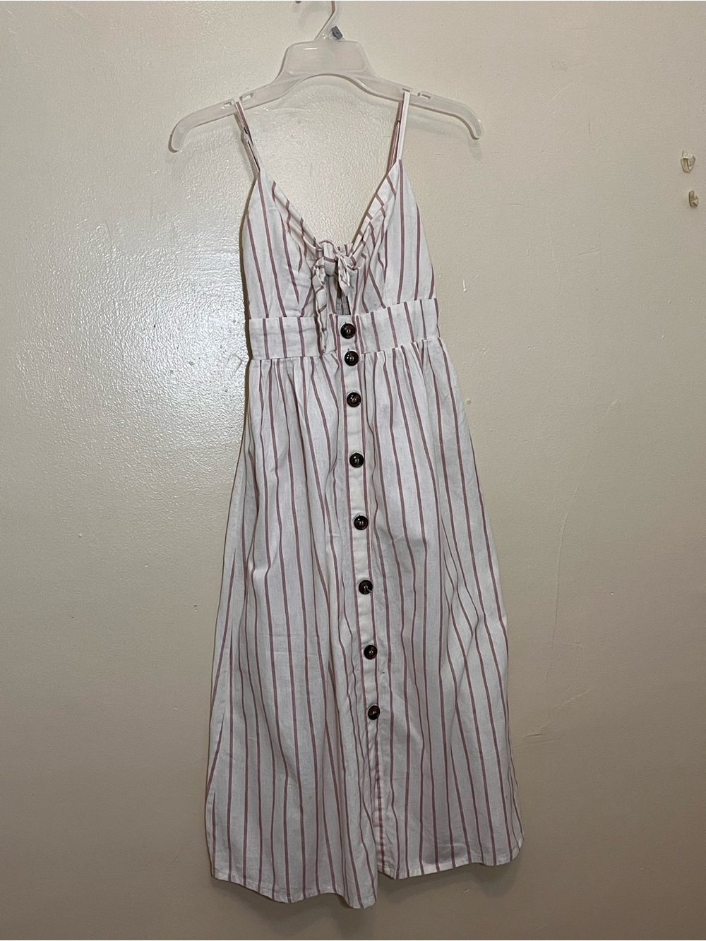 Japna White and Mauve Striped Button-Front Midi Dress